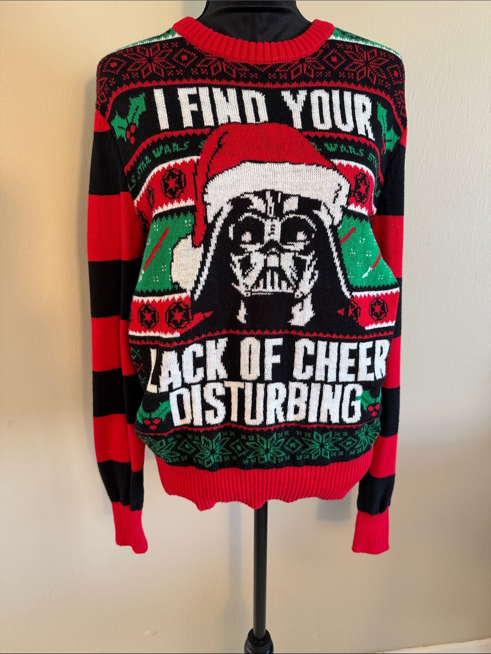 Star Wars Men's Red Black and Green 'Lack of Cheer' Darth Vader Sweater